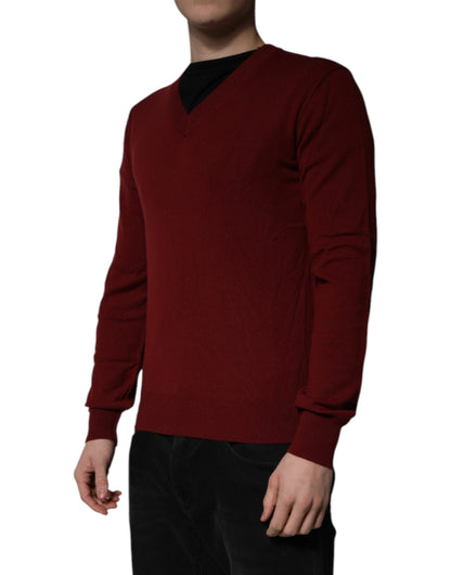 Dolce & Gabbana Kastanienbrauner Kaschmir-Pullover mit V-Ausschnitt für Männer