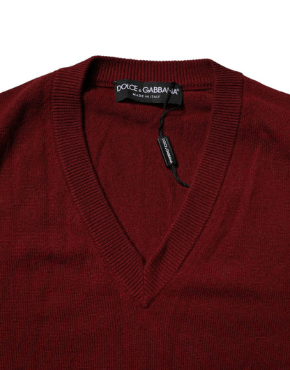 Dolce & Gabbana Kastanienbrauner Kaschmir-Pullover mit V-Ausschnitt für Männer
