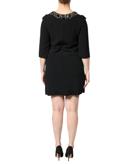Dolce & Gabbana Schwarzes kristallverziertes Rundhals-Minikleid