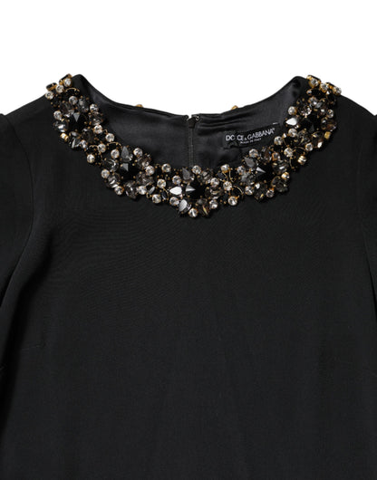 Dolce & Gabbana Schwarzes kristallverziertes Rundhals-Minikleid