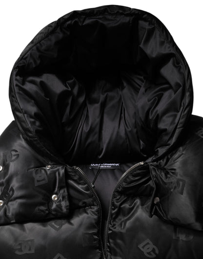 Dolce & Gabbana Schwarze gepolsterte Kapuzenjacke mit durchgehendem Reißverschluss und Cropped Jacket