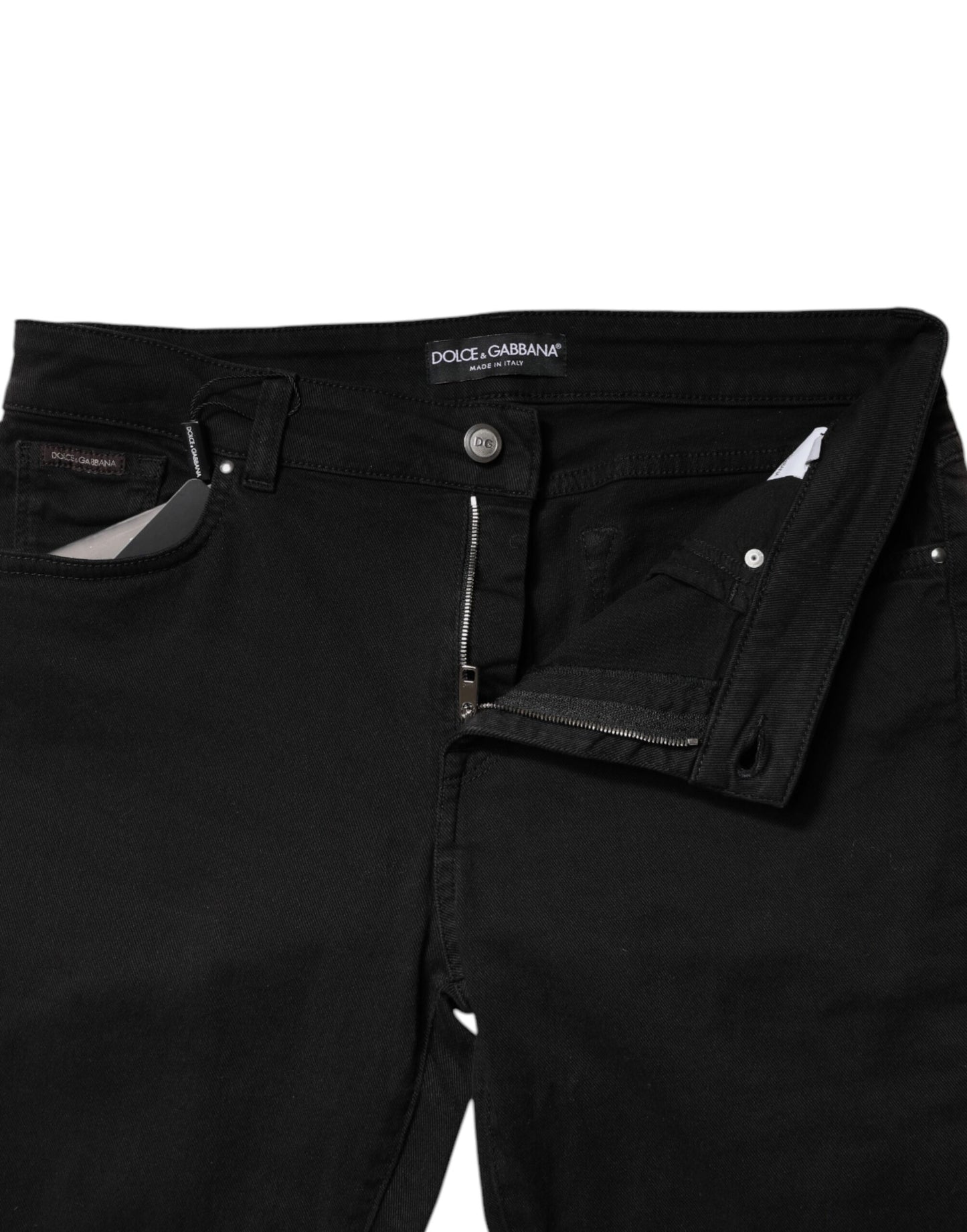 Dolce & Gabbana Schwarze Skinny Denim Jeans mit mittlerer Taille aus Baumwolle