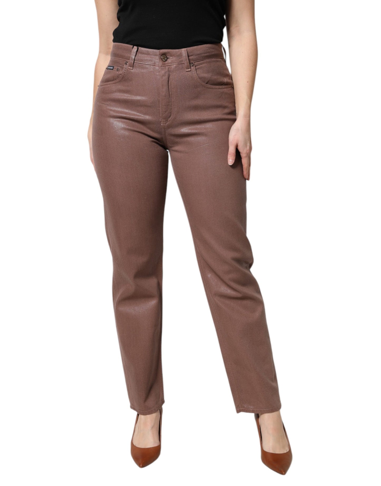 Dolce & Gabbana Braune, taillierte Denim-Jeans mit hoher Taille aus Baumwolle