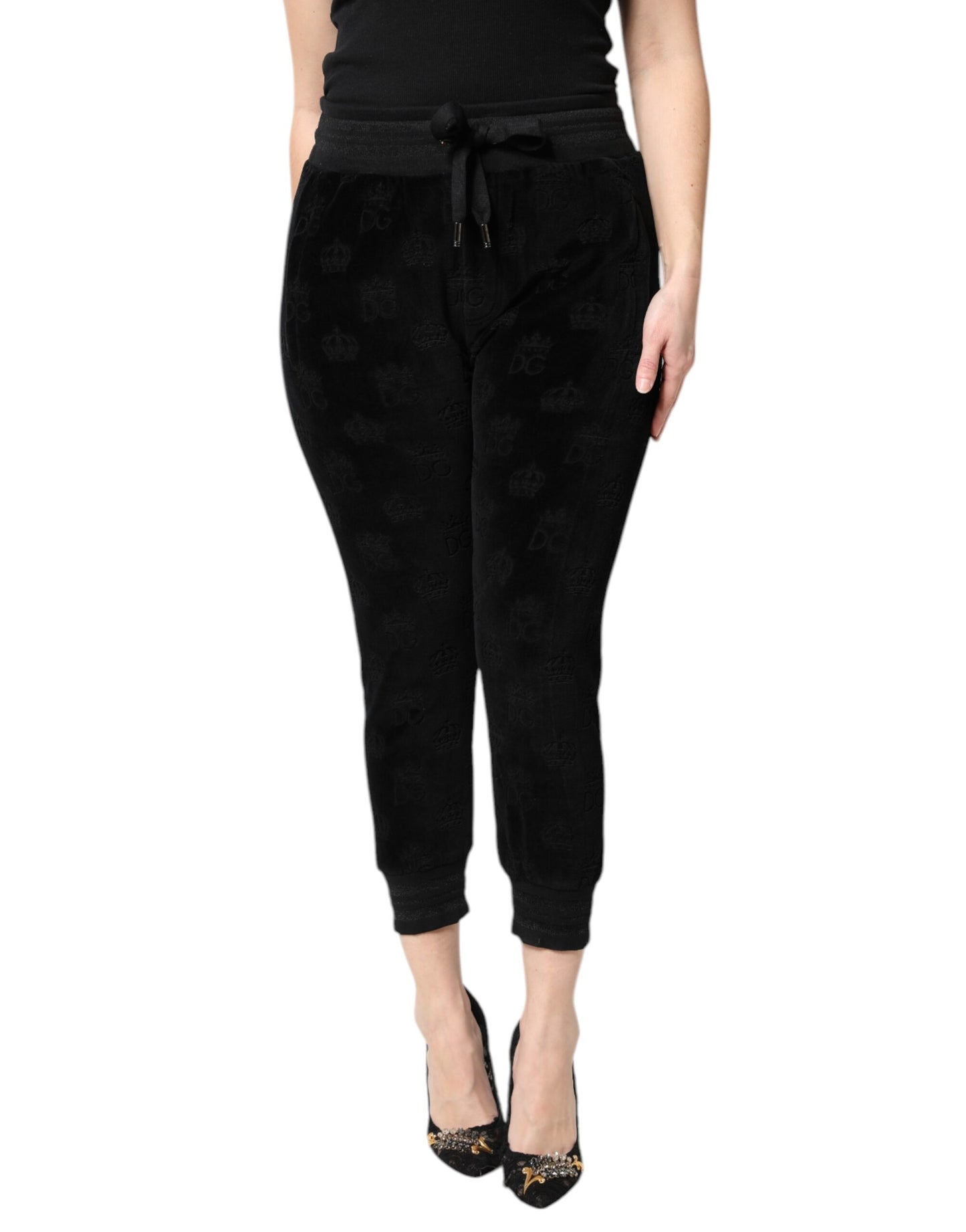 Dolce & Gabbana Schwarze Jogginghose mit All-Over DG-Logo-Print
