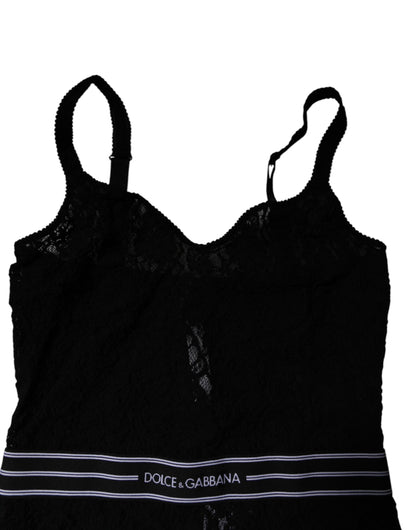 Dolce & Gabbana Schwarzer Spitzen-Bodysuit mit Gummizug und Markenzeichen Unterwäsche