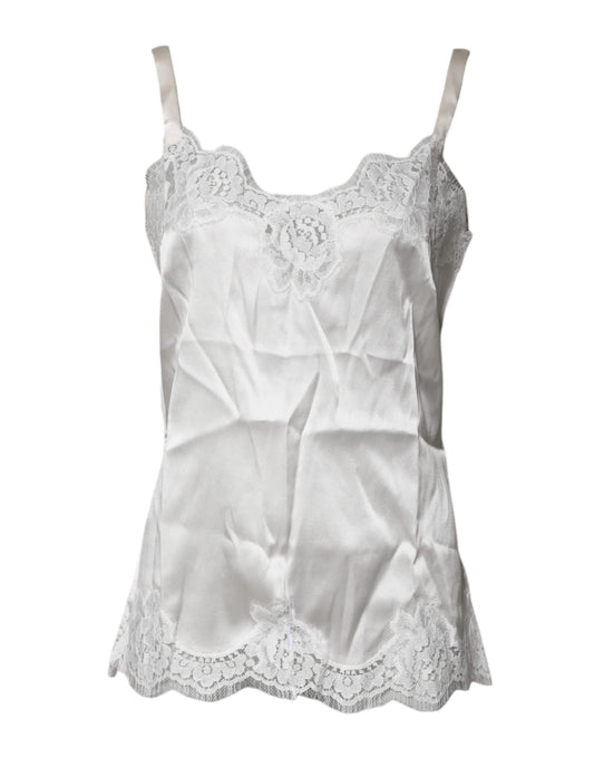 Dolce & Gabbana Top Weiß Satin Spitze Tank Dessous Unterwäsche