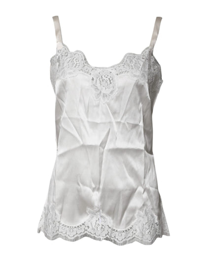 Dolce & Gabbana Top Weiß Satin Spitze Tank Dessous Unterwäsche