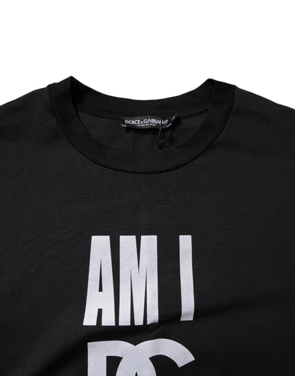 Dolce & Gabbana Schwarzes bedrucktes Baumwoll-T-Shirt mit Rundhalsausschnitt