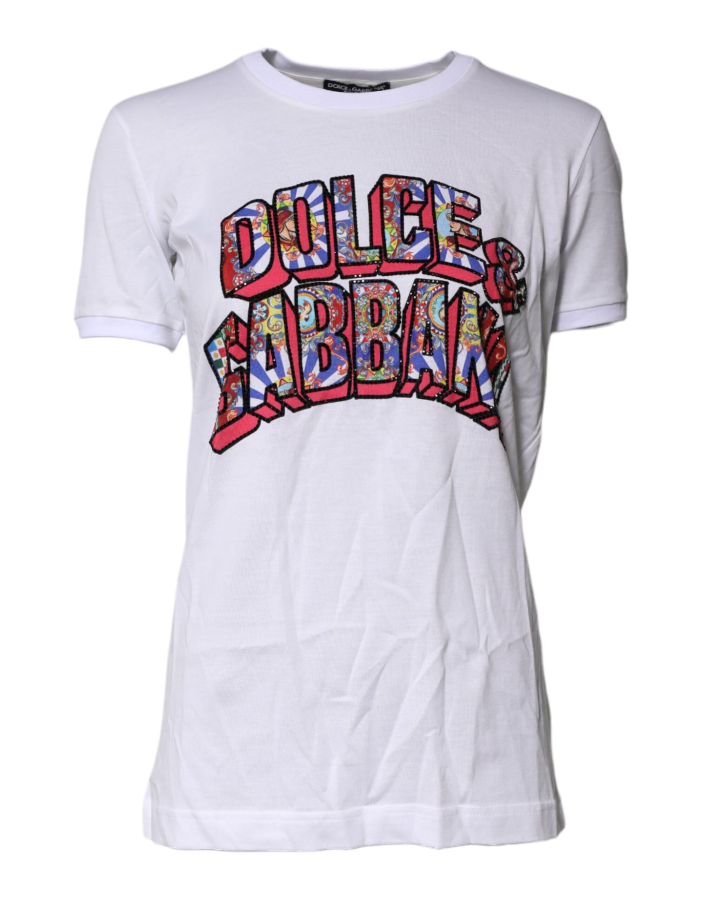 Dolce & Gabbana Weißes T-Shirt mit Rundhalsausschnitt und Logodruck aus Baumwolle
