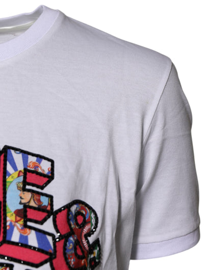 Dolce & Gabbana Weißes T-Shirt mit Rundhalsausschnitt und Logodruck aus Baumwolle