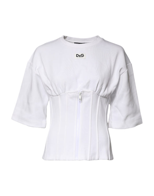 Dolce & Gabbana Weißes Blusentop aus Baumwollmischung mit 3/4 Ärmeln