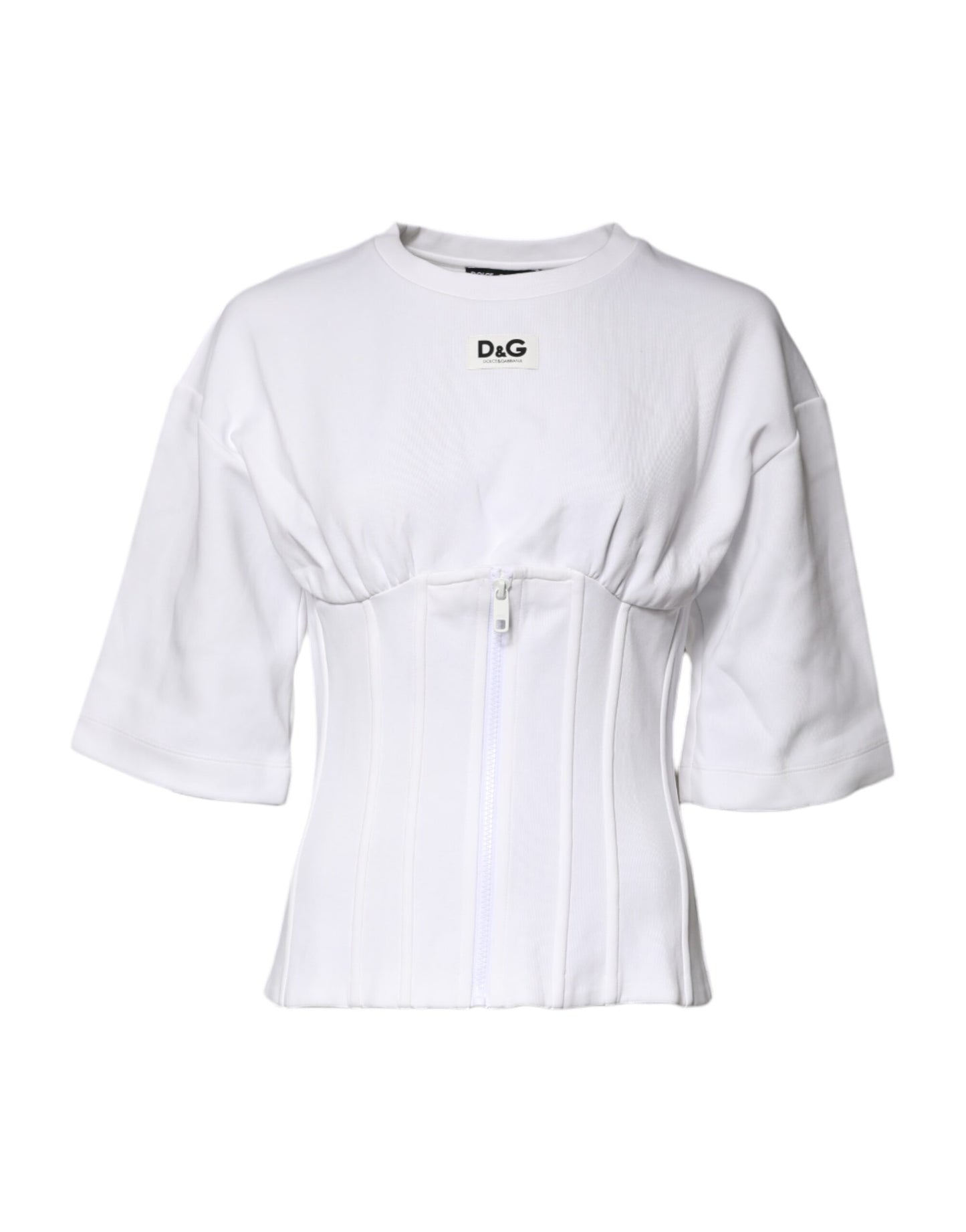 Dolce & Gabbana Weißes Blusentop aus Baumwollmischung mit 3/4 Ärmeln