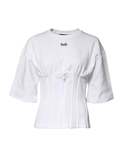 Dolce & Gabbana Weißes Blusentop aus Baumwollmischung mit 3/4 Ärmeln