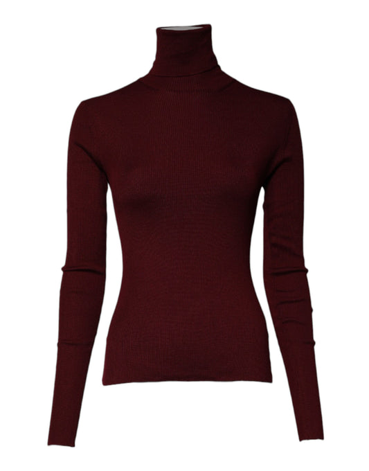 Dolce & Gabbana Burgunderfarbener Rollkragenpullover mit langen Ärmeln