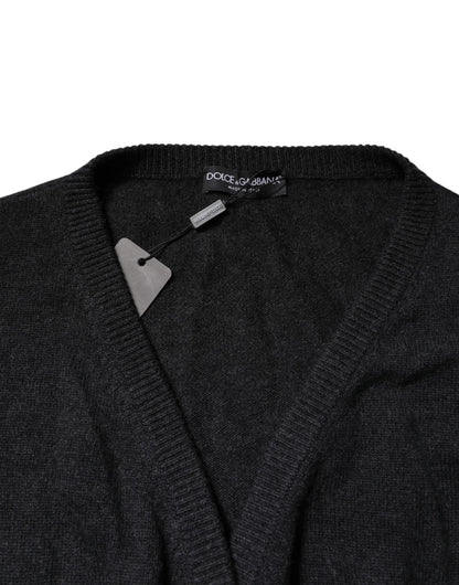 Dolce & Gabbana Grauer Kaschmirpullover mit tiefem V-Ausschnitt