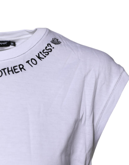Dolce & Gabbana Weißes ärmelloses bedrucktes Tank-T-Shirt aus Baumwolle