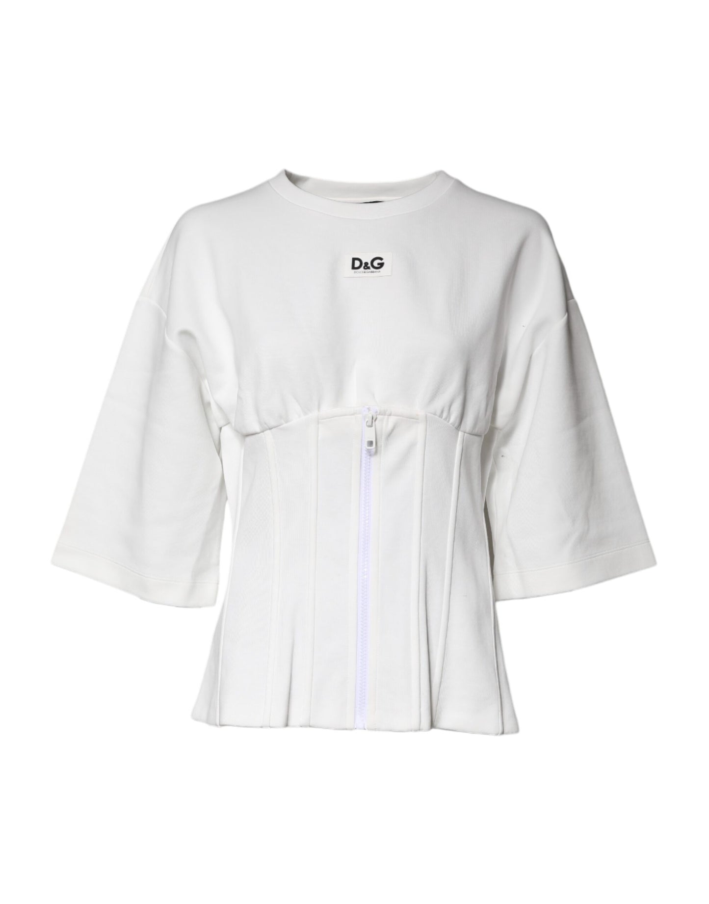 Dolce & Gabbana Weißes Blusentop aus Baumwollmischung mit 3/4 Ärmeln