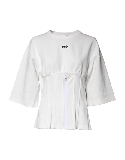 Dolce & Gabbana Weißes Blusentop aus Baumwollmischung mit 3/4 Ärmeln