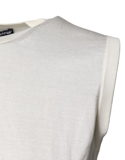 Dolce & Gabbana Cremefarbenes ärmelloses Seiden-Rundhals-Top