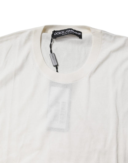 Dolce & Gabbana Cremefarbenes ärmelloses Seiden-Rundhals-Top