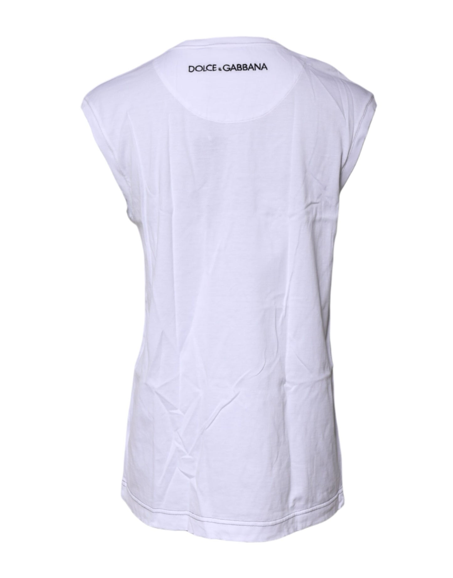 Dolce & Gabbana Weißes ärmelloses bedrucktes Tank-T-Shirt aus Baumwolle
