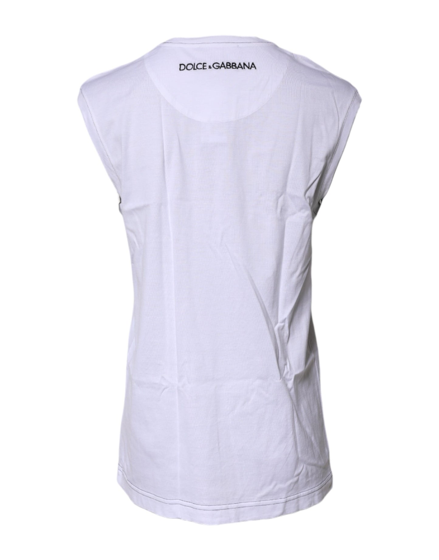 Dolce & Gabbana Weißes ärmelloses bedrucktes Tank-T-Shirt aus Baumwolle