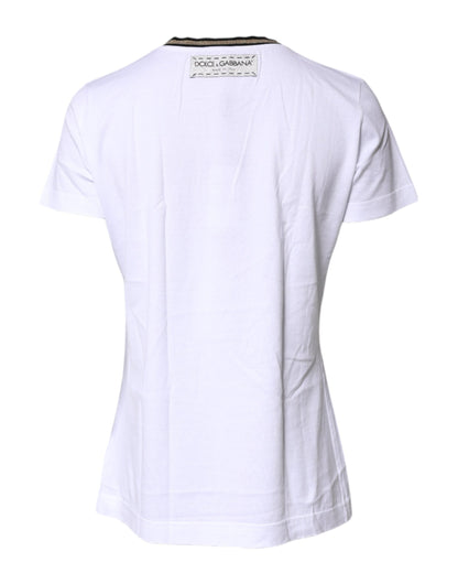 Dolce & Gabbana Weißes bedrucktes Baumwoll-T-Shirt mit Rundhalsausschnitt