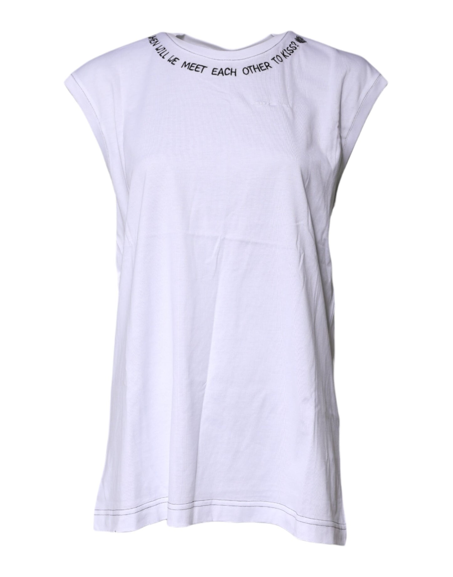 Dolce & Gabbana Weißes ärmelloses bedrucktes Tank-T-Shirt aus Baumwolle