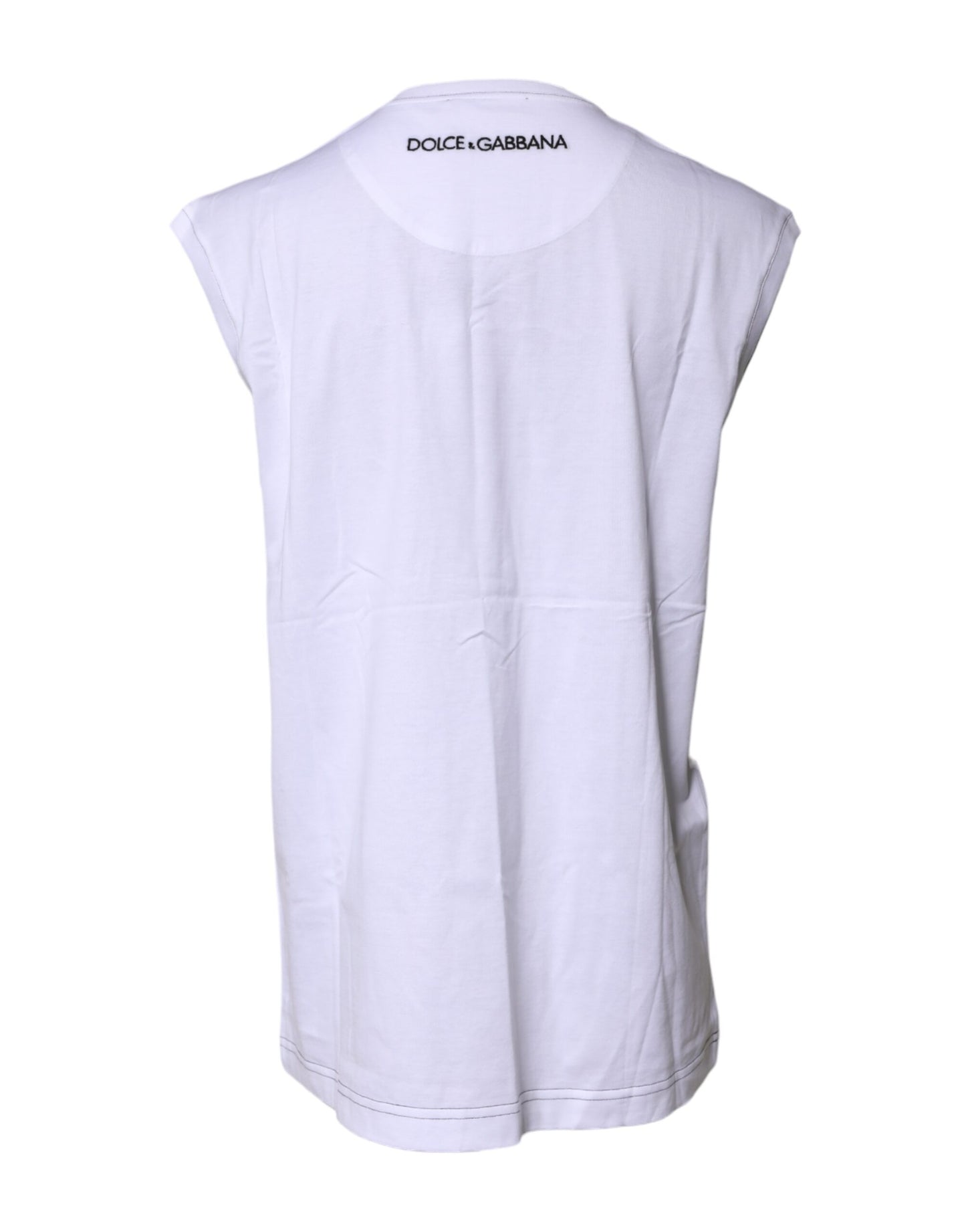 Dolce & Gabbana Weißes ärmelloses bedrucktes Tank-T-Shirt aus Baumwolle