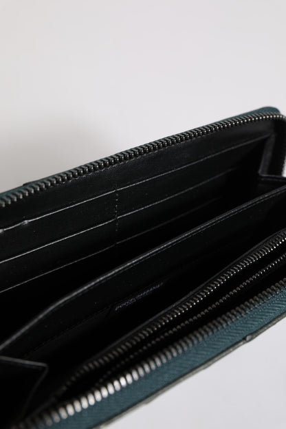 Dolce & Gabbana Grüne Straußenlogoplakette Zip Around Continental Geldbörse