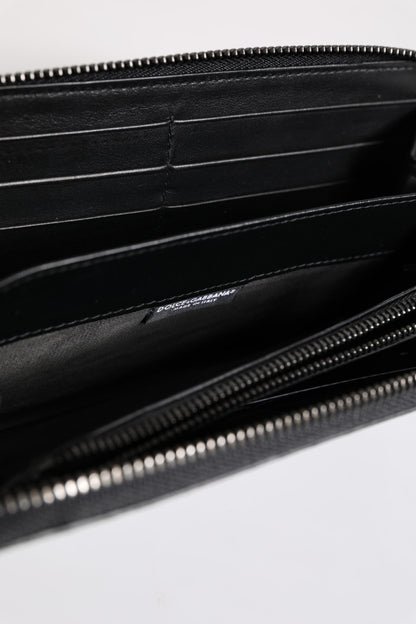Dolce & Gabbana Schwarz-Blau Exotisches Leder Geprägte Kontinental Brieftasche