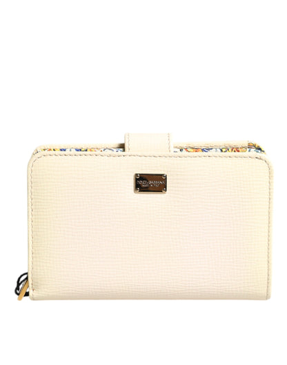 Dolce & Gabbana Elfenbeinfarbenes Kalbsleder Kompaktes Logo Plaque Kartenhalter Brieftasche