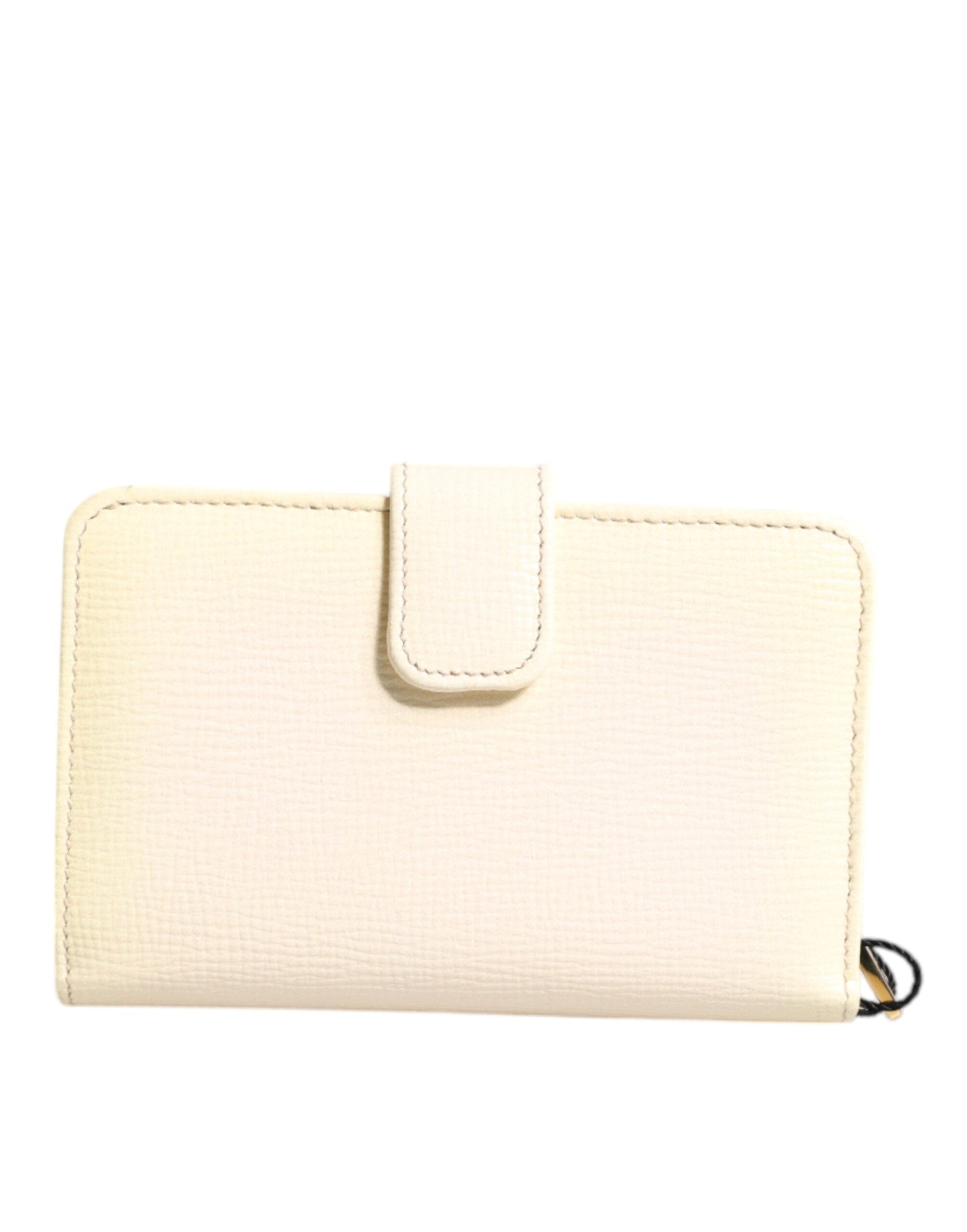 Dolce & Gabbana Elfenbeinfarbenes Kalbsleder Kompaktes Logo Plaque Kartenhalter Brieftasche