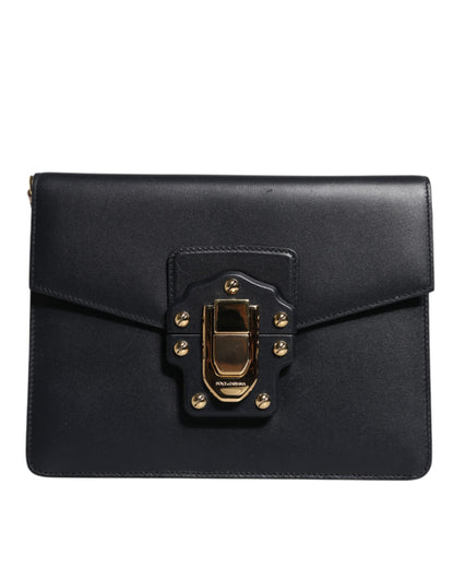 Dolce & Gabbana Schwarzes Leder Logo Gold Crossbody Handtasche