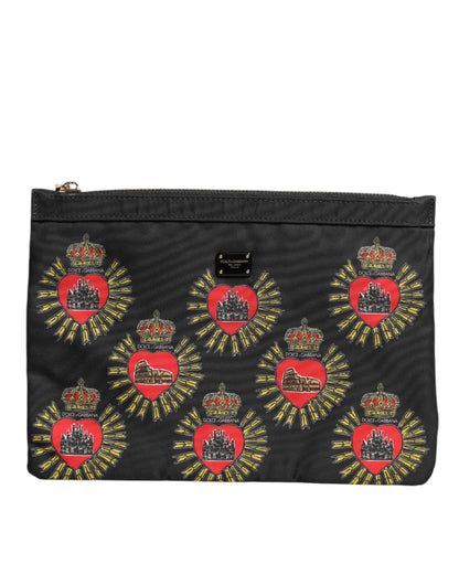 Dolce & Gabbana Schwarzes rotes Nylon Heiliges Herz Clutch Pouch Tasche