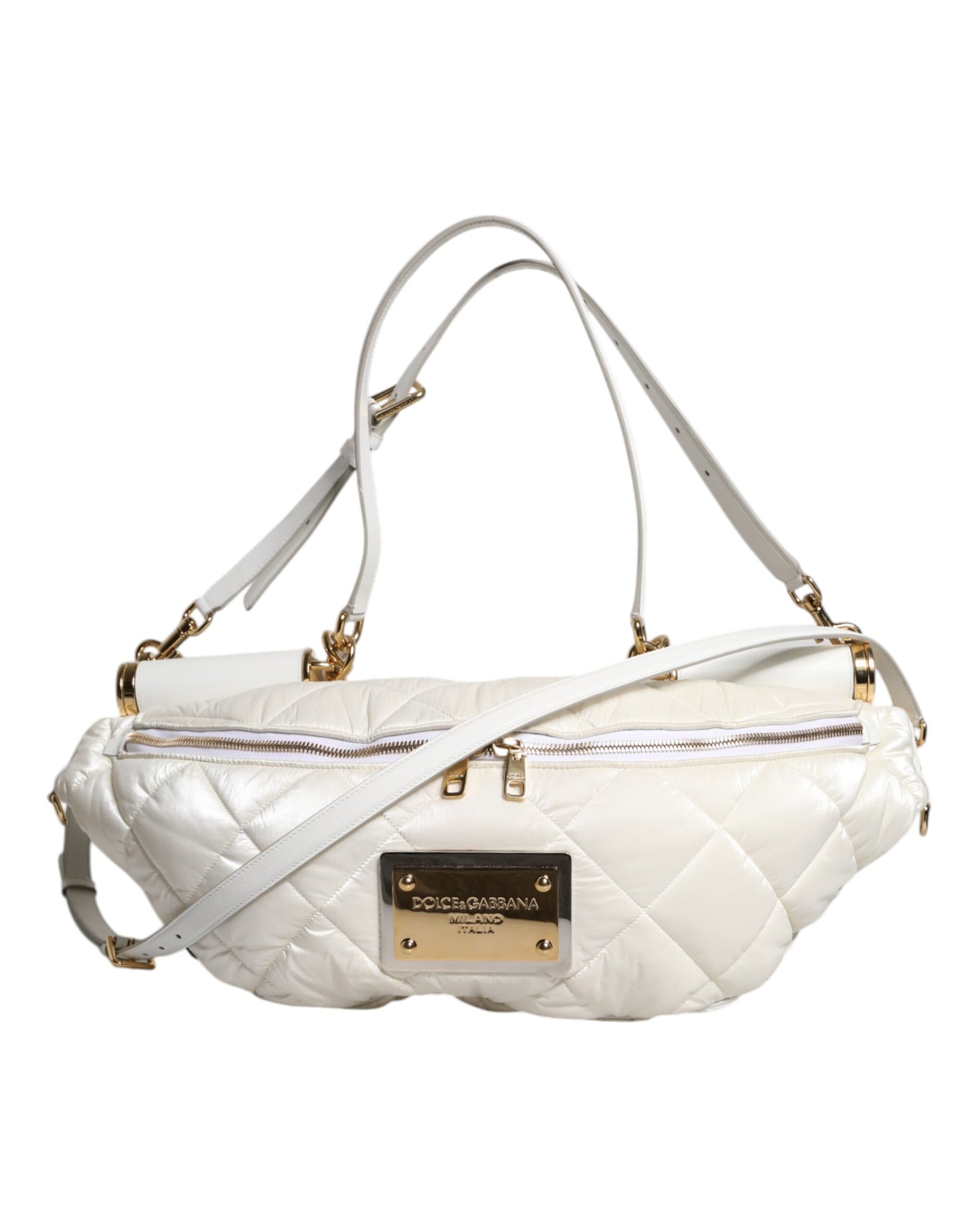 Dolce & Gabbana Weiße gesteppte Logo-Plakette Gürtel Taille Gürteltasche
