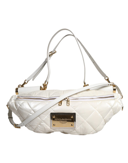 Dolce & Gabbana Weiße gesteppte Logo-Plakette Gürtel Taille Gürteltasche