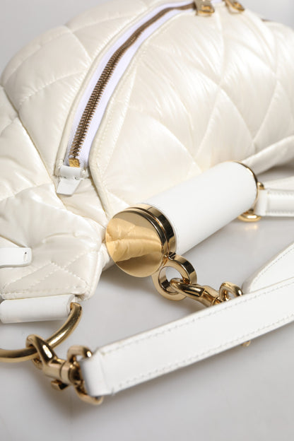 Dolce & Gabbana Weiße gesteppte Logo-Plakette Gürtel Taille Gürteltasche