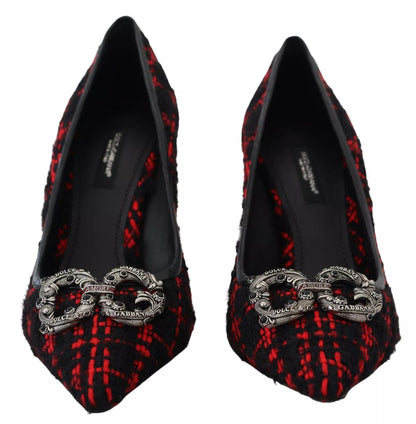 Dolce & Gabbana Rot Schwarz Tweed DG Amore Heels Pumps Schuhe