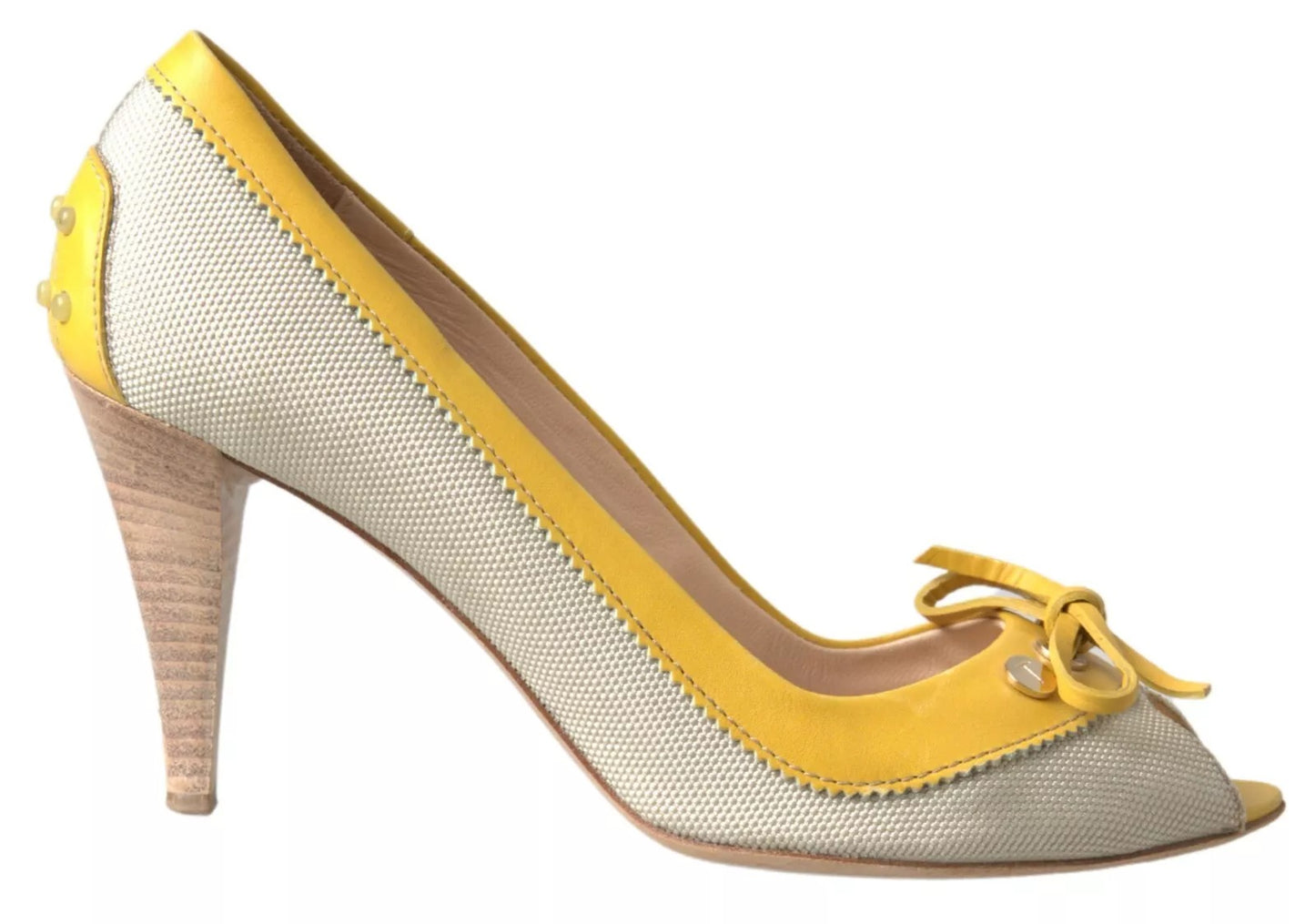 Tod's Gelb Off Weiß Peep Toe Heels Pumps Schuhe