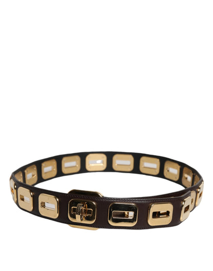 Dolce & Gabbana Dunkelbrauner Ledergürtel mit goldener Drehschnalle