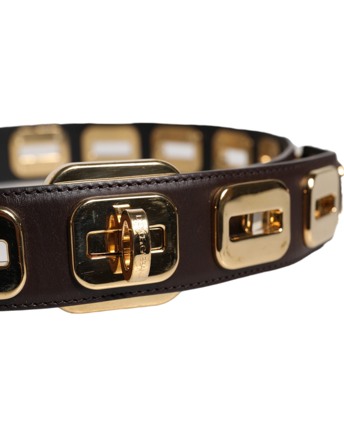 Dolce & Gabbana Dunkelbrauner Ledergürtel mit goldener Drehschnalle