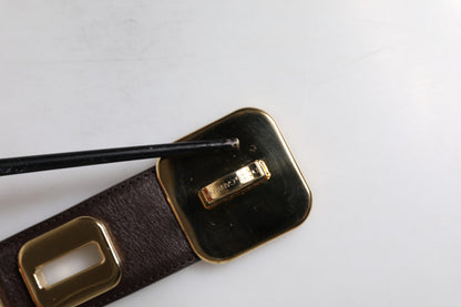 Dolce & Gabbana Dunkelbrauner Ledergürtel mit goldener Drehschnalle