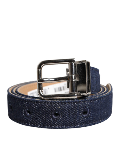 Dolce & Gabbana Blauer Denim Silber Logo Metall Taille Schnalle Gürtel