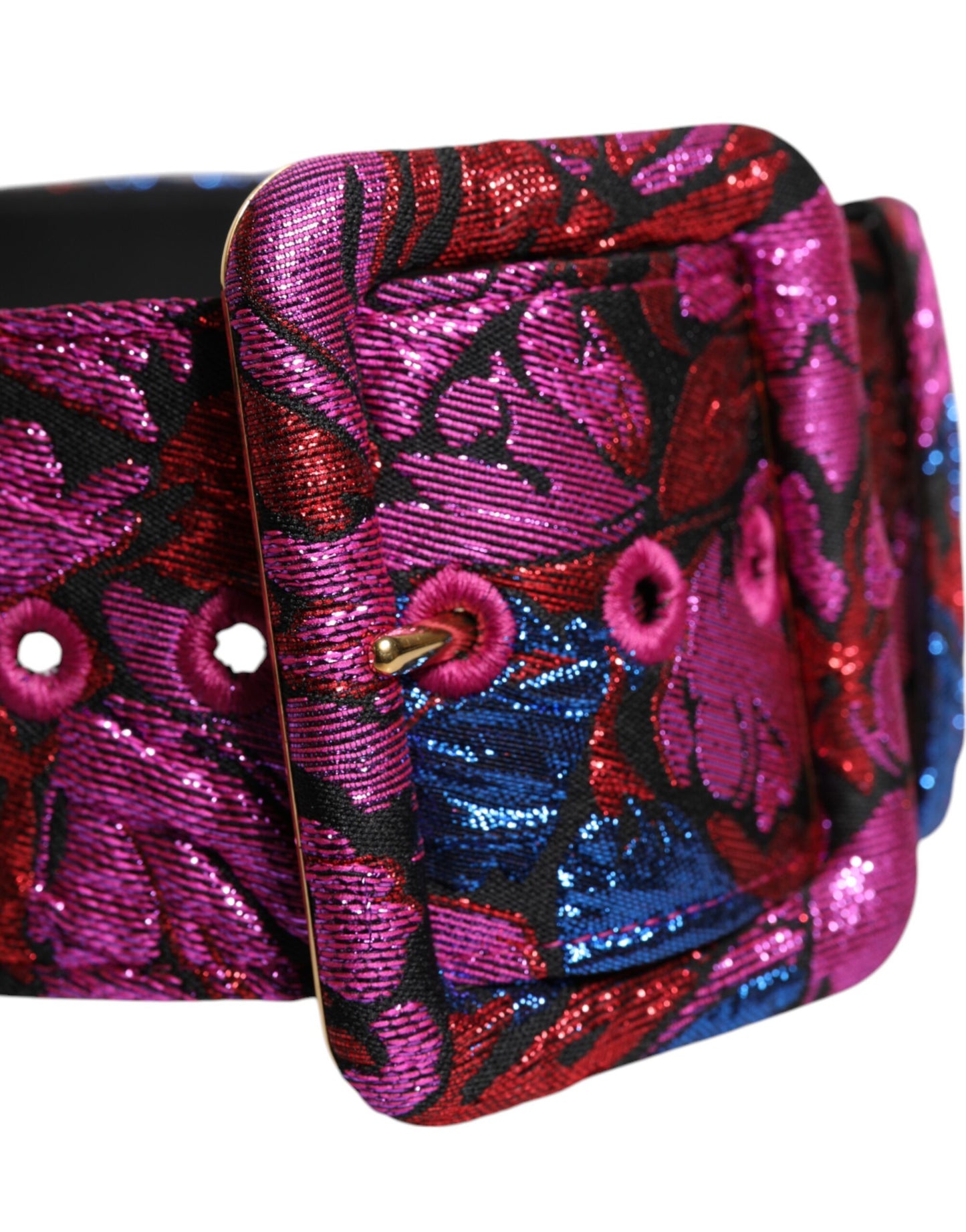 Dolce & Gabbana Multicolor Floral Jacquard Lurex Breite Taille Schnalle Gürtel