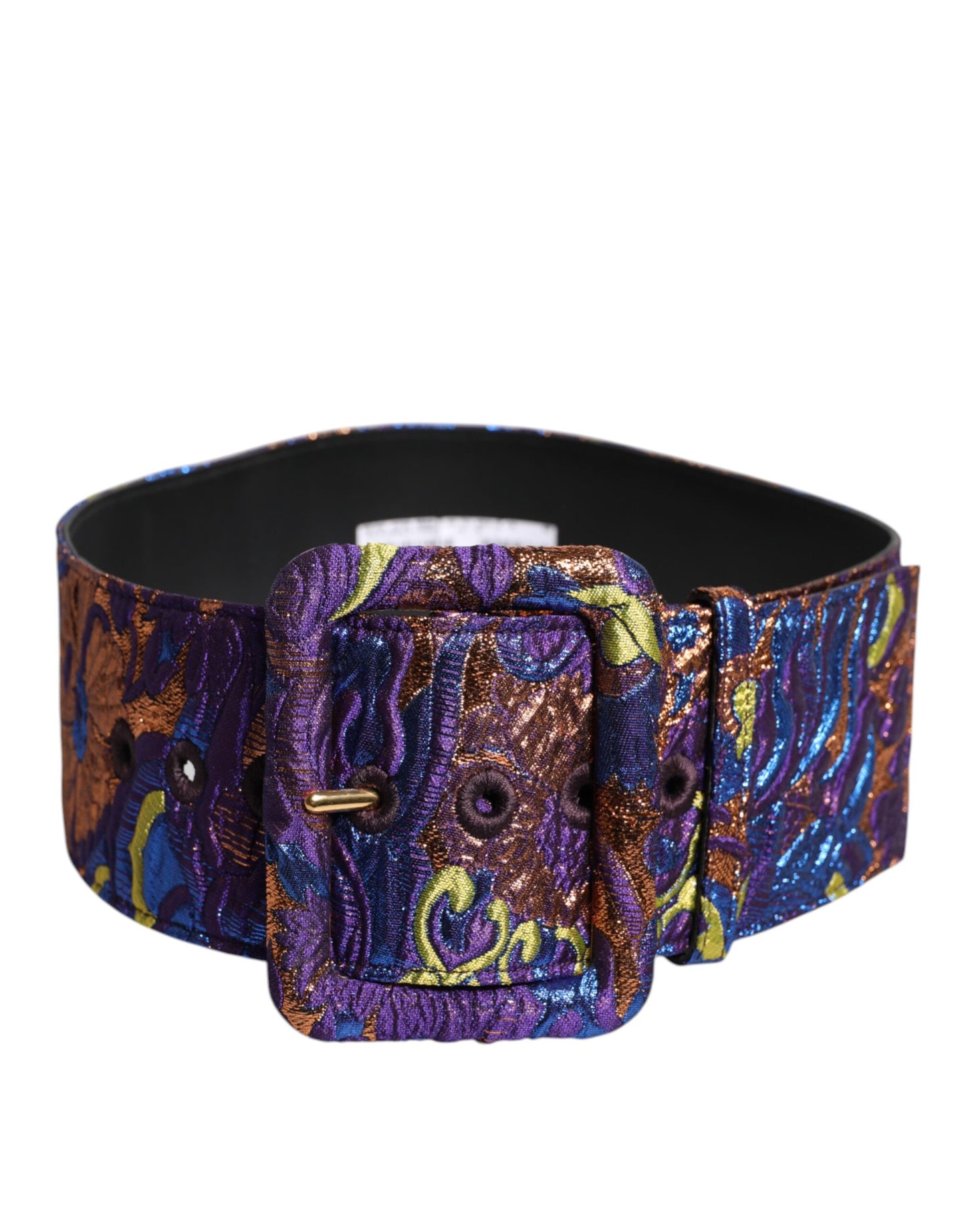 Dolce & Gabbana Multicolor Floral Jacquard Lurex Breite Taille Schnalle Gürtel