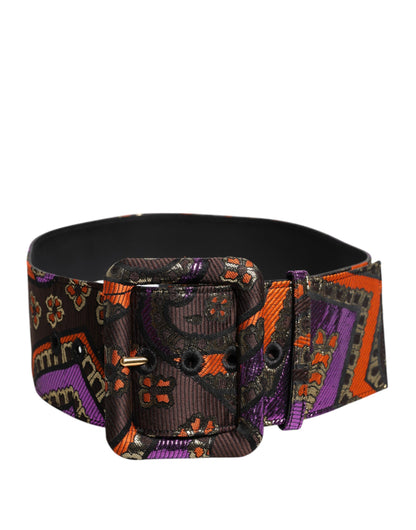 Dolce & Gabbana Multicolor Floral Jacquard Lurex Breite Taille Schnalle Gürtel