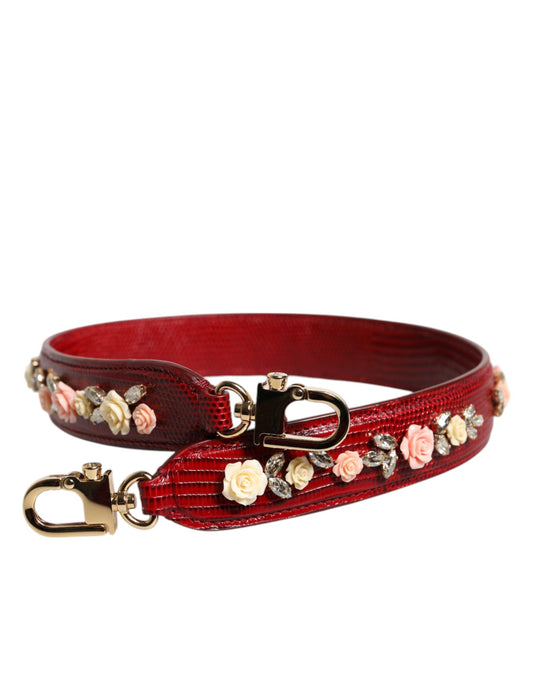 Dolce & Gabbana Rote Leder Tasche mit Blumenverzierung Schulterriemen