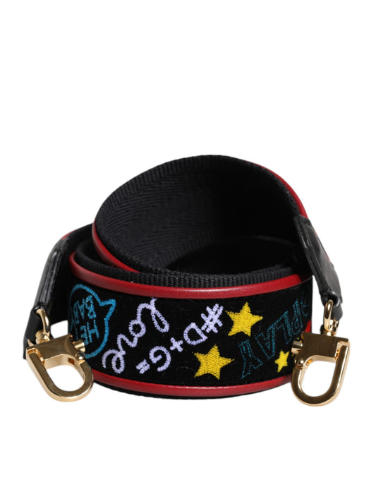 Dolce & Gabbana Schwarze bedruckte Baumwolltasche mit Schulterriemen