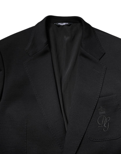 Dolce & Gabbana Schwarze Wolle Slim Fit Mantel Blazer Jacke Anzug